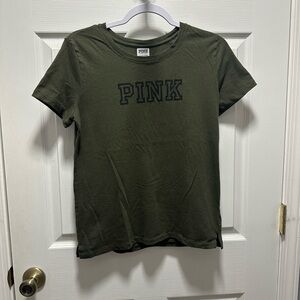 PINK Victoria's Secret Olive Green Crewneck T-Shirt